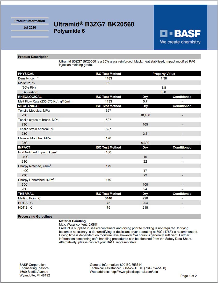 巴斯夫Ultramid® B3ZG7 BK20560 英文版加工参数