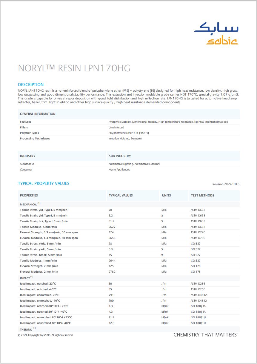 NORYL™ LPN170HG 沙伯英文物性表1