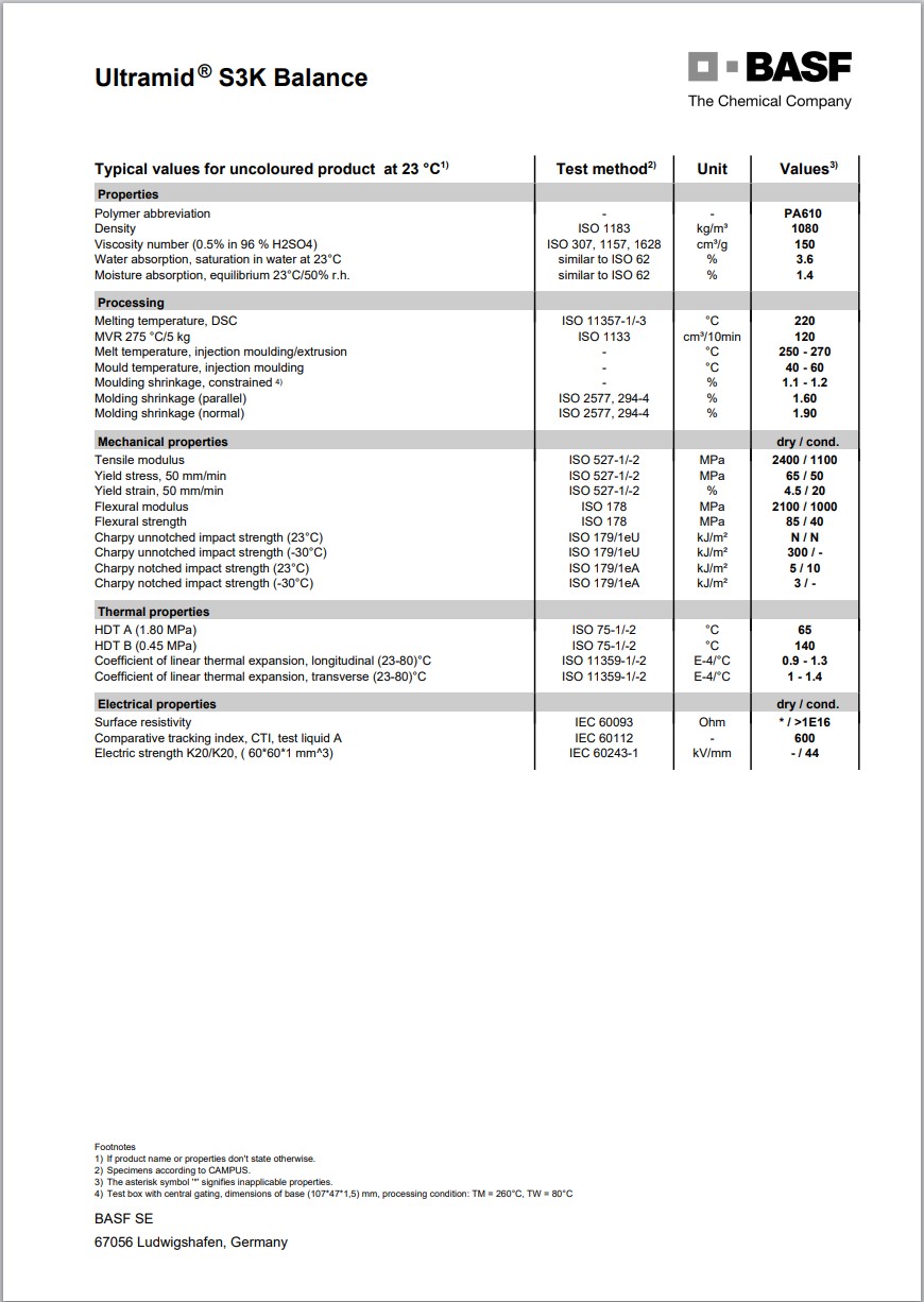 Ultramid® S3K Balance 英文版加工参数表