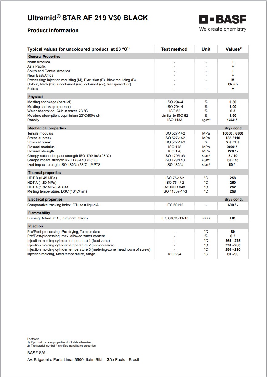 Ultramid® STAR AF 219 V30 BLACK 英文版加工特性表2