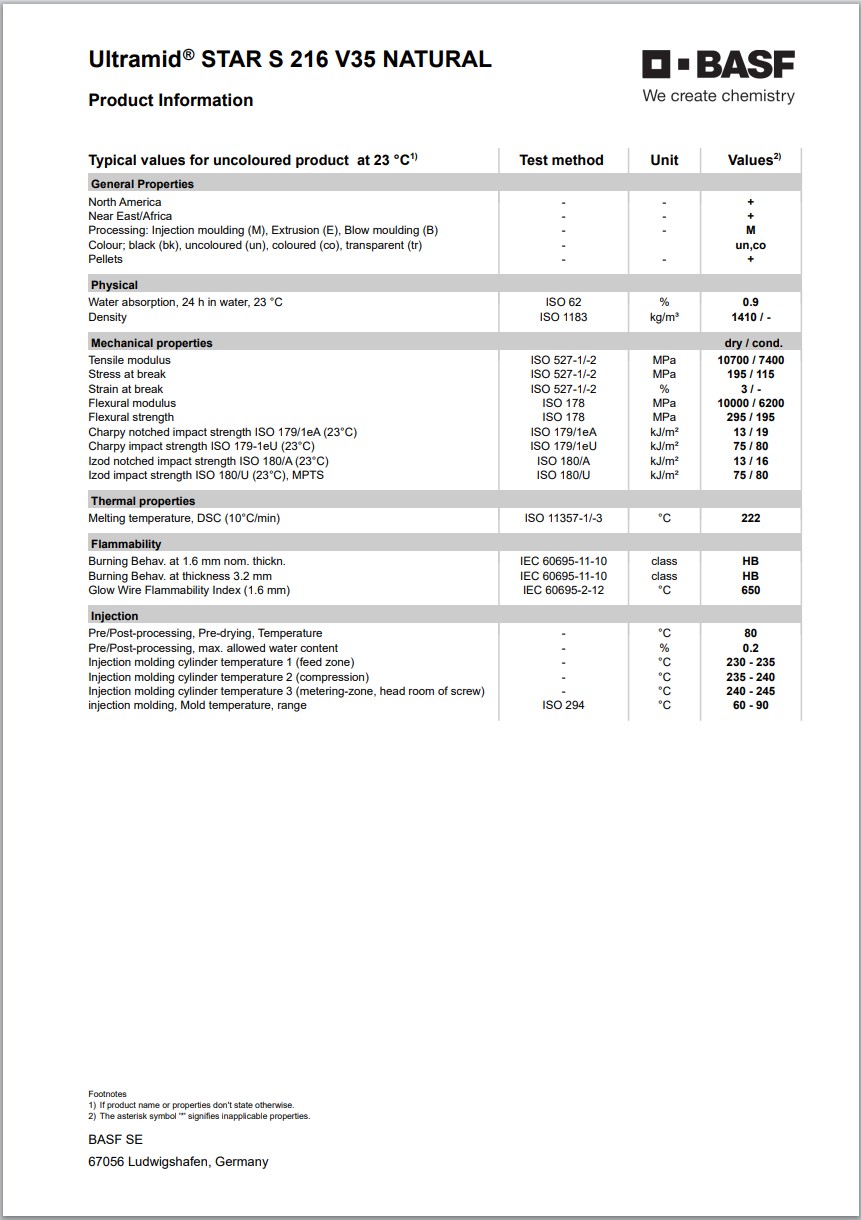 Ultramid® STAR S 216 V35 NATURAL 英文版物性表2