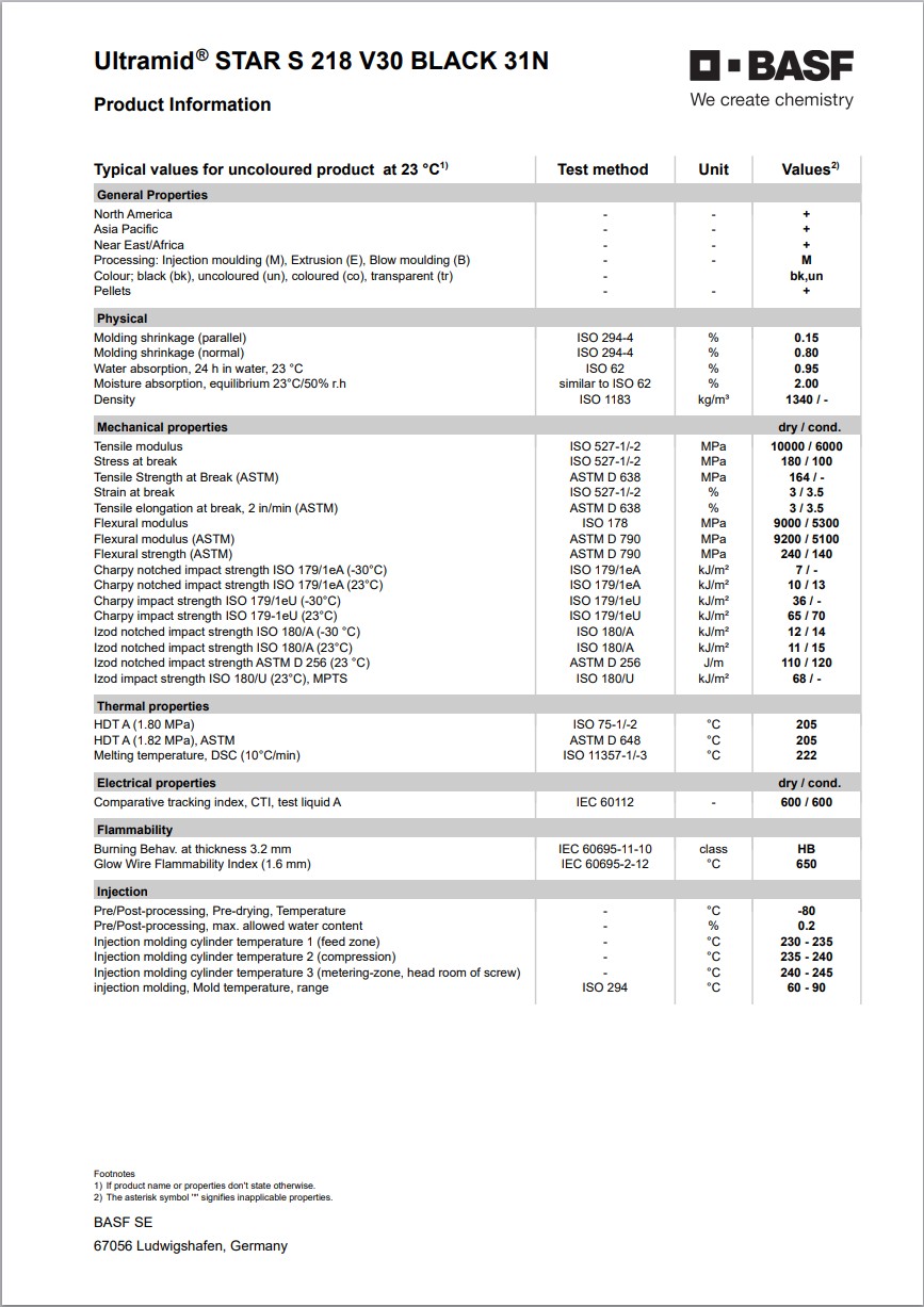 Ultramid® STAR S 218 V30 BLACK 31N 英文版物性表