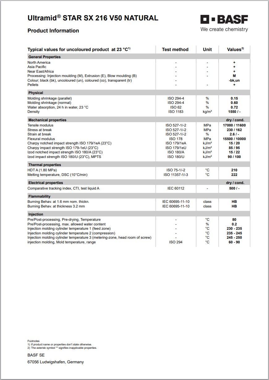 Ultramid® STAR SX 216 V50 NATURAL 英文物性表2：