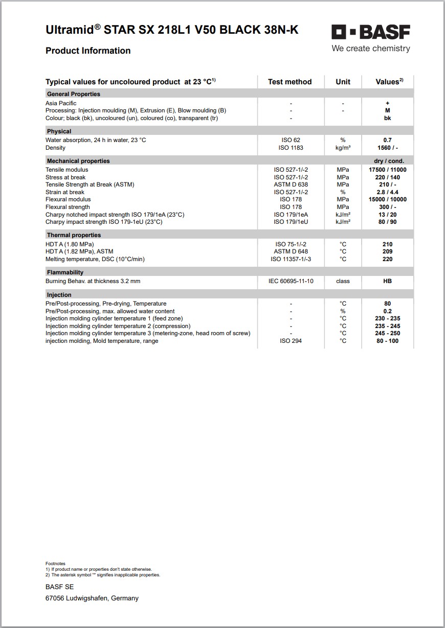 Ultramid® STAR SX 218L1 V50 BLACK 38N-K 英文版物性表