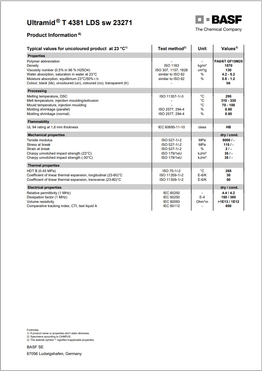 Ultramid® T 4381 LDS SW23271 英文片特性表2：