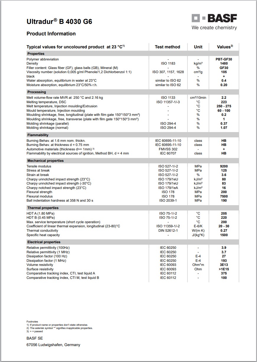 Ultradur® B 4030 G6 英文版加工物性表