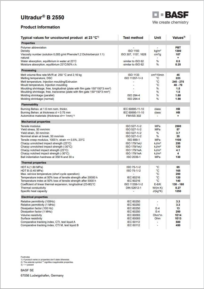 Ultradur® B 2550 英文版温度成型表