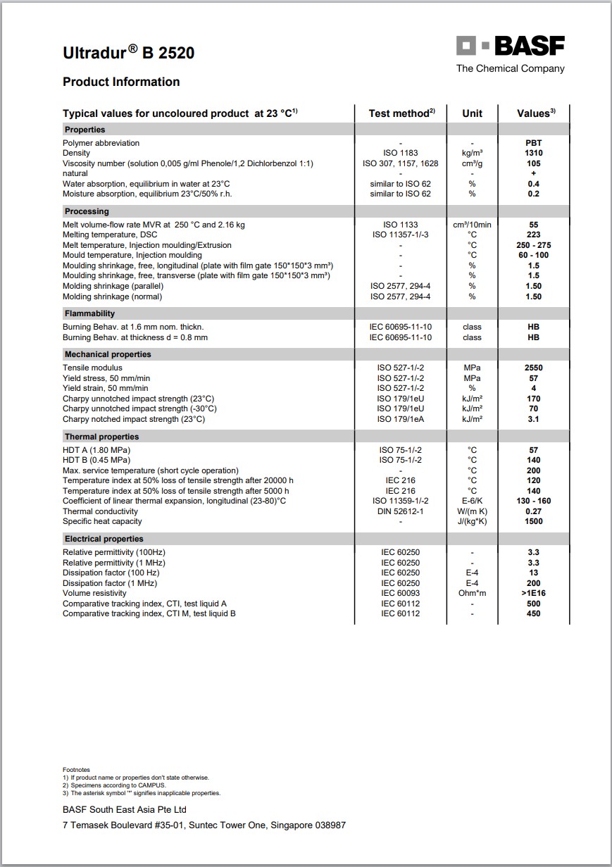 Ultradur® B 2520 英文加工成型特性表