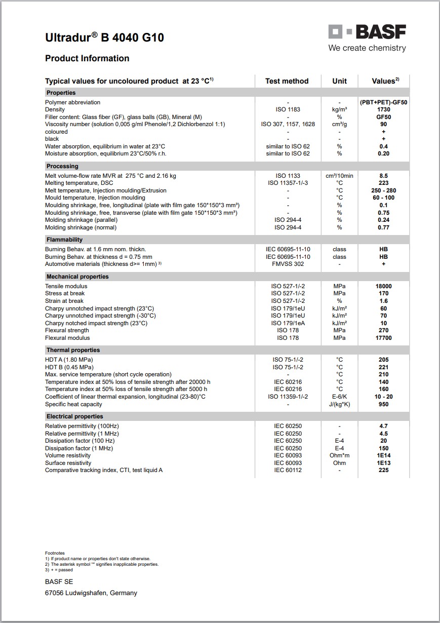 Ultradur® B 4040 G10 英文成型参数表