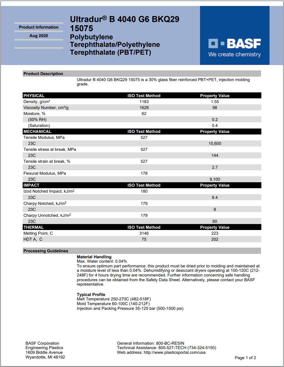 Ultradur® B 4040 G6 BKQ29 15075 英文版加工成型物性表