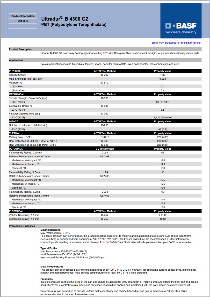 Ultradur® B 4300 G2 英文加工成型参数表