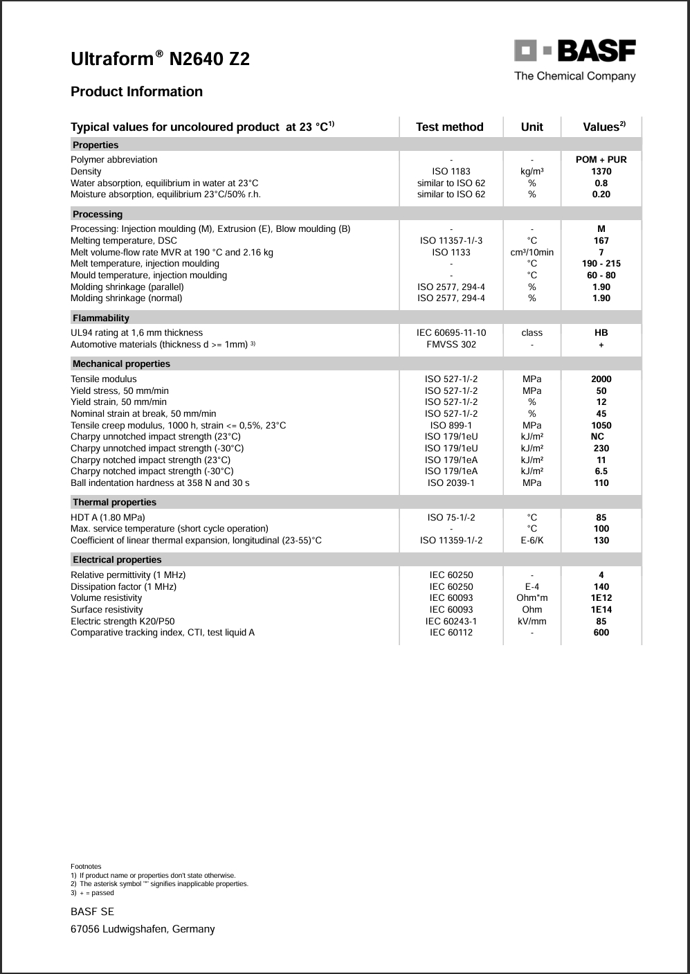 Ultraform® N 2640 Z2 英文参数表