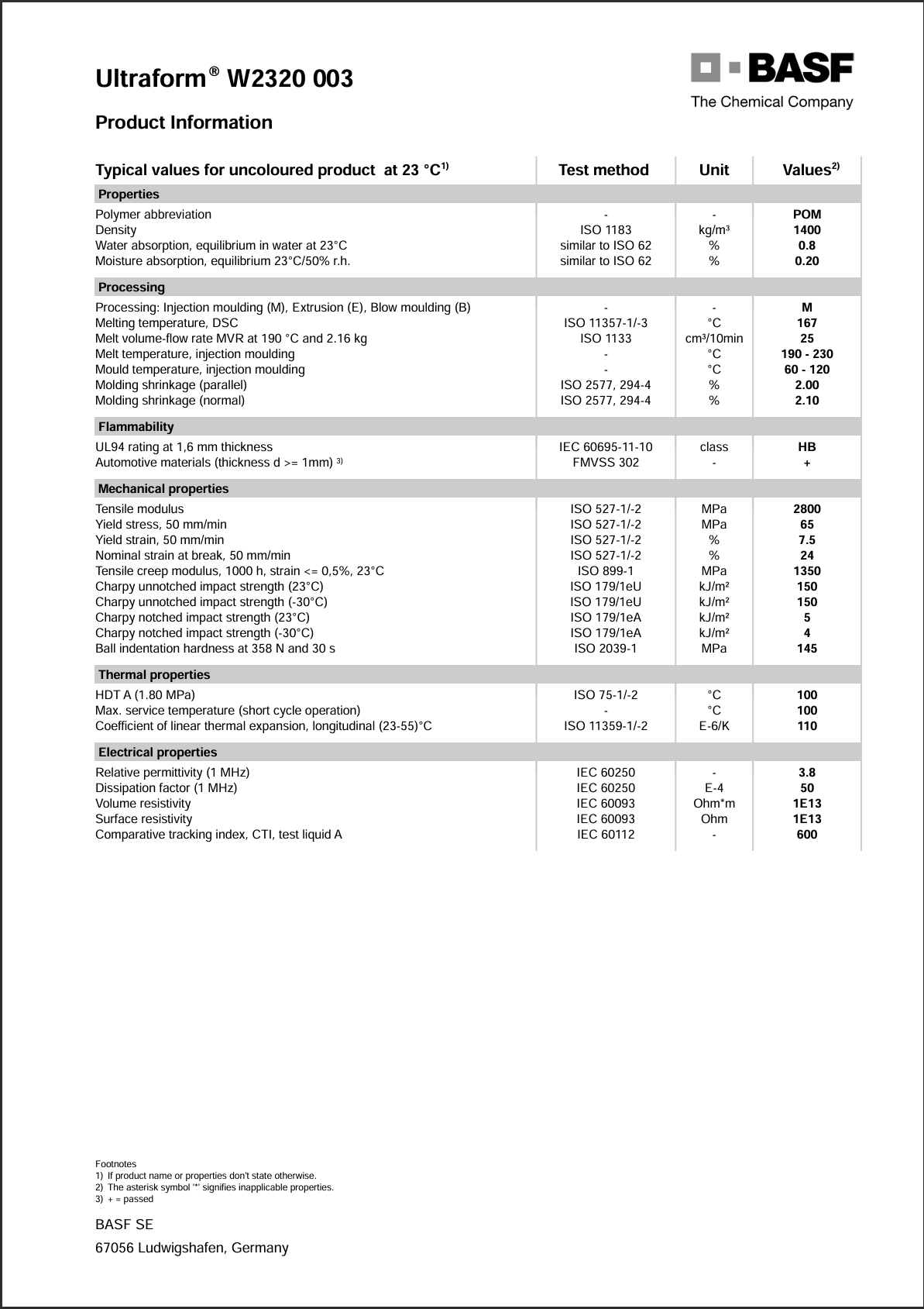 Ultraform® W 2320 003 英文参数表